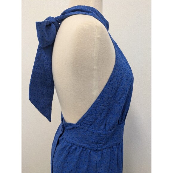 Betsey Johnson Blue Halter Floral Eyelet Mini Wrap Dress sz 6 Bow Coquette - Picture 6 of 12